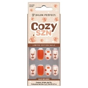 Salon Perfect Halloween Fall Artificial Fake Press On Nails, 401 PSL Pumpkin Spice Latte, Short Square, File, Glue and Prep Pad Included, 30 Nails