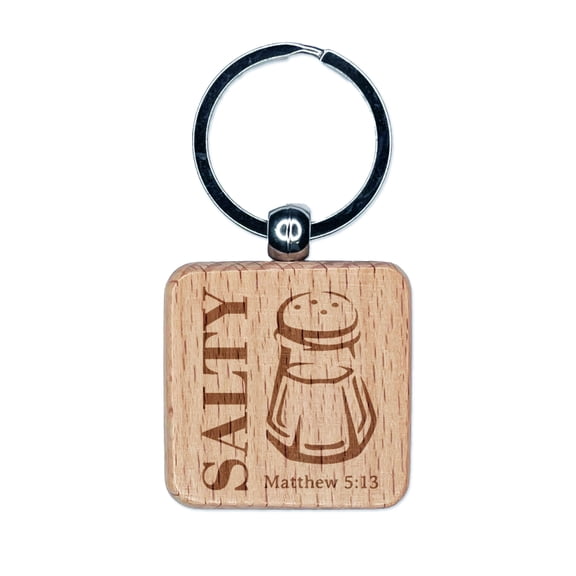 Salty Bible Verse Pun You are the Salt of the Earth Square Keychain Charm Tag - Engraved Wood
