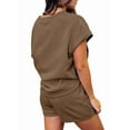 thumbnail image 3 of Women'S 2 Piece Solid Color Round Neck Casual Textured Fabric Short Sleeve Pajamas Sweatsuit Set Coffee Color XXL, 3 of 7