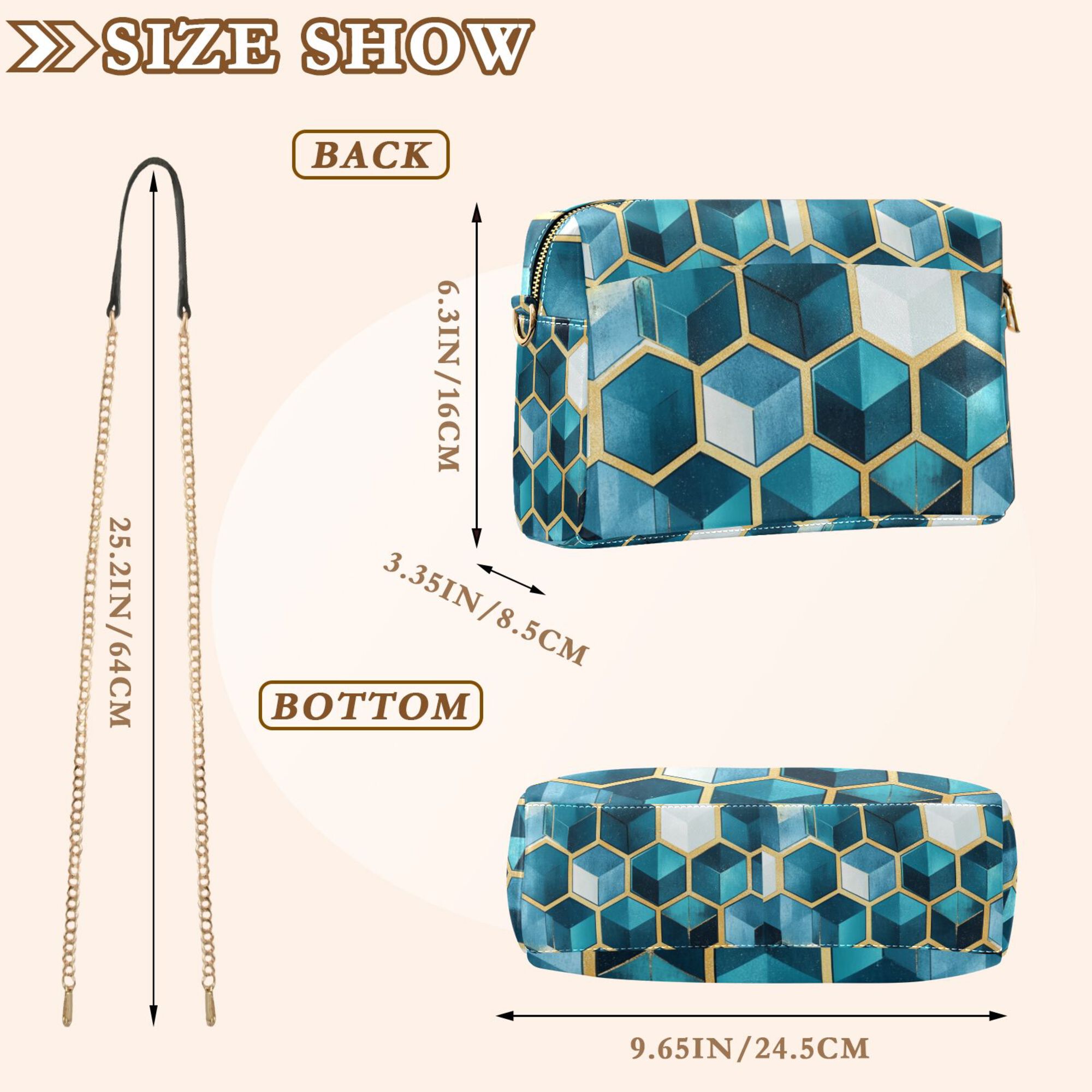 FORMRS Women Crossbody Purse with Chain Strap Vegan Leather Shoulder Handbag, Light Blue Geometric Pattern