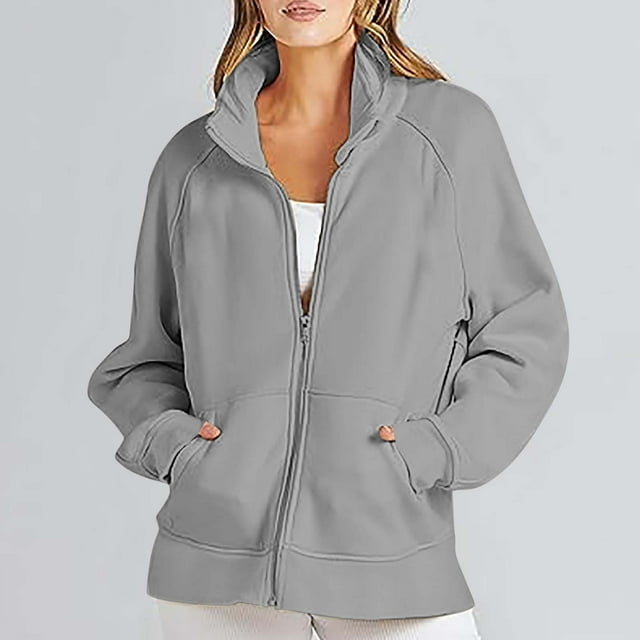 ICHUANYI Liquidación Mujer Suelta Color Puro Manga Larga Casual Cremallera Tops Blusa Con Bolsillo Sudadera Chaquetas ICHUANYI WER2023082201777