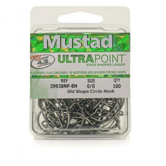 Mustad Demon Circle in Line Wide Gap 1X Fine Wire Hook (100 Pack), Black/Nickel, Size 5/0