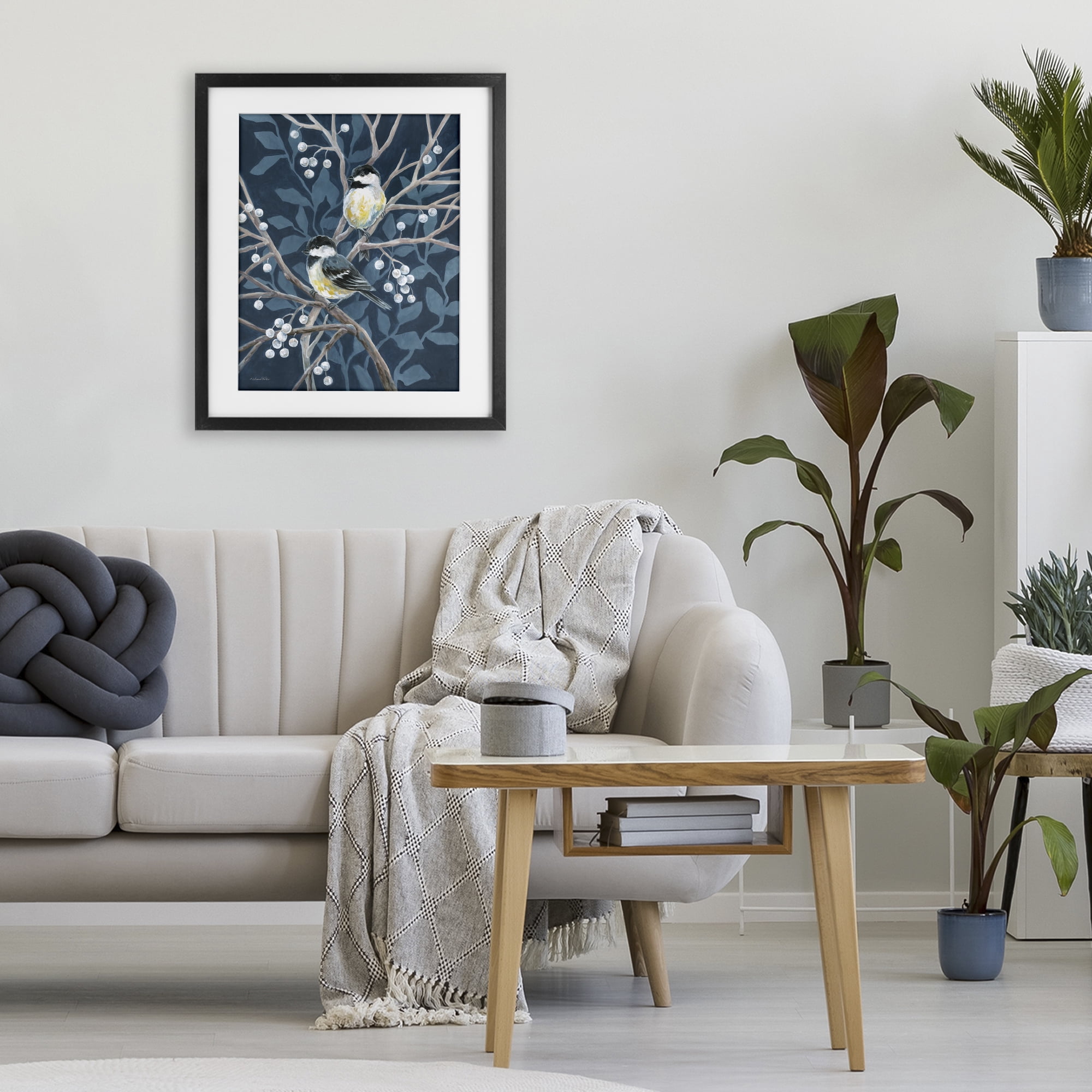 Stupell Industries Chickadees on Winter Berries Black Framed Print Under Glass, design by Diane Kater