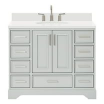Ariel Stafford 43 Inch Single Oval Sink Vanity With White Quartz Countertop W/1.5" Edge In Grey