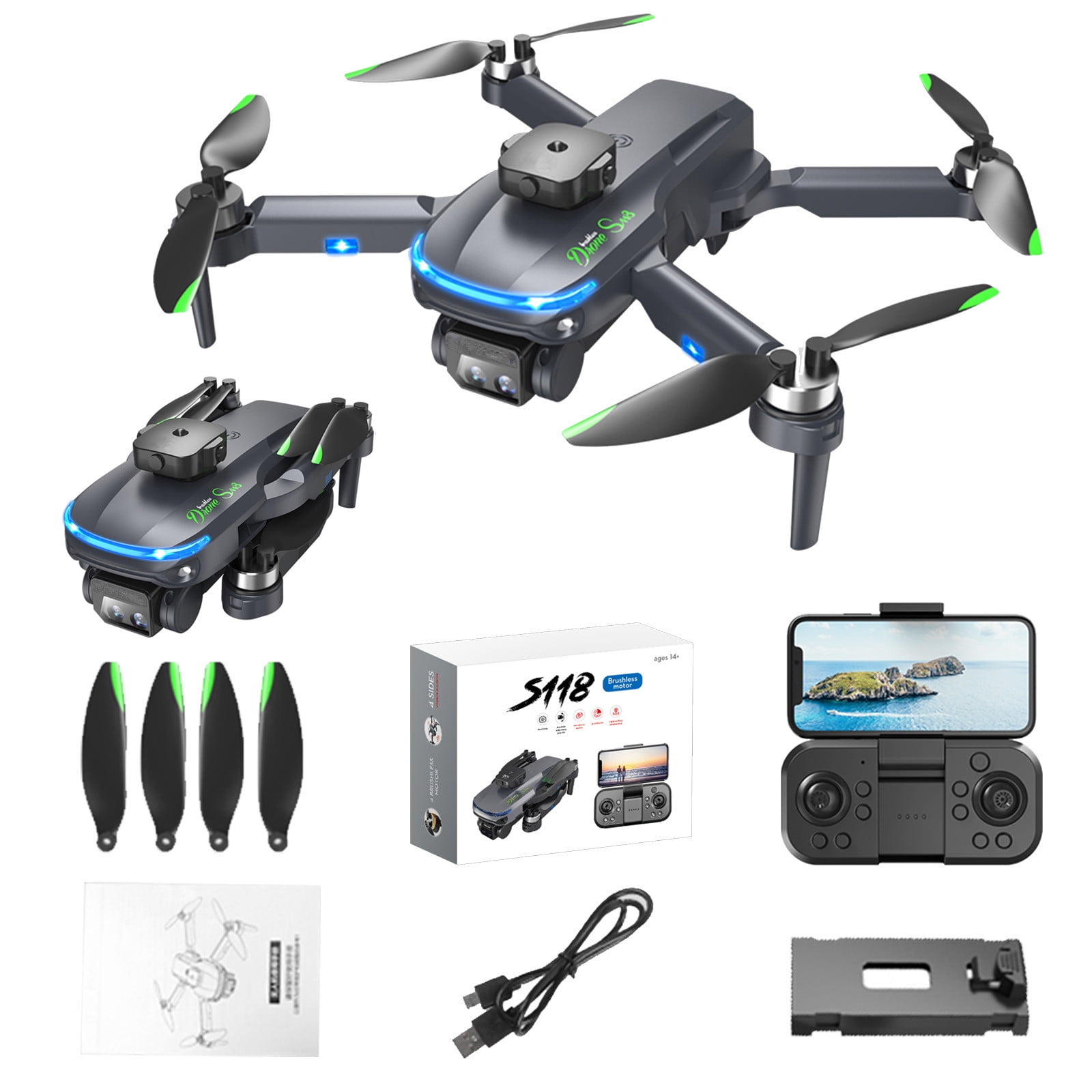 ESULOMP Dual-camera Folding UAV 4K HD Aerial Photography Drone,Brushless Motor,Mobile Phone Control,Multiple Flight Modes