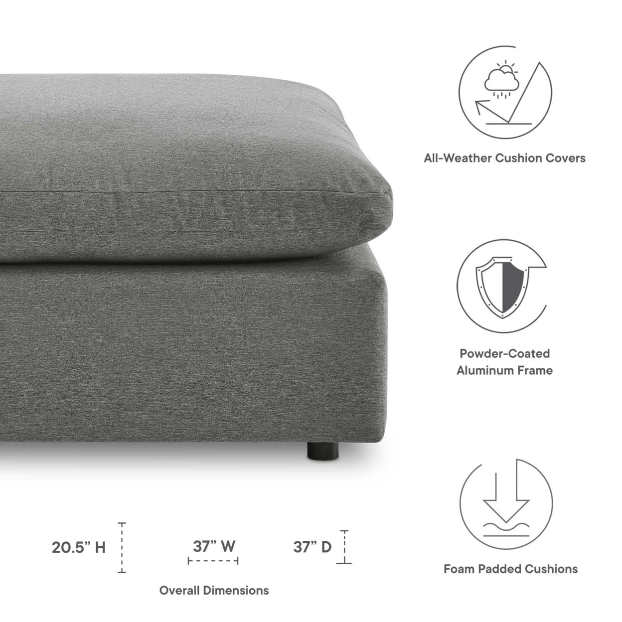 Commix Overstuffed Outdoor Patio Ottoman Charcoal