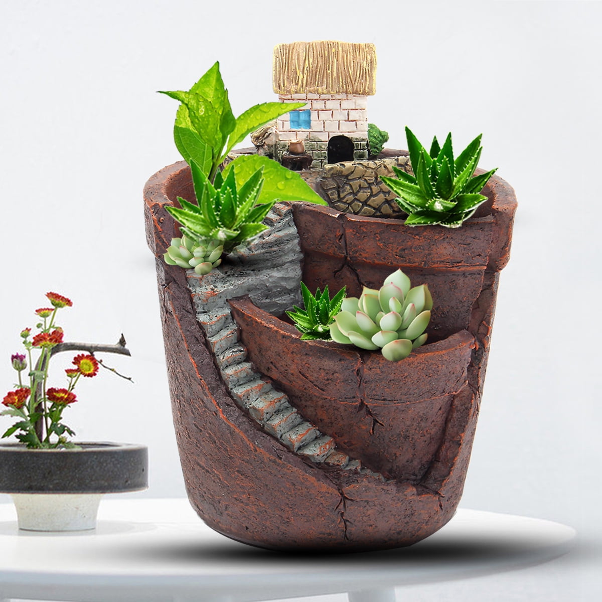 with a fish pattern. 12th scale Miniature Succulent Pots
