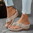 thumbnail image 2 of DXOUPM Womens Sandals Platform Wedge Flip Flops with Floral Rhinestones Slip Sandals Going Out, 2 of 3