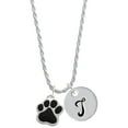 thumbnail image 1 of Delight Jewelry Silvertone Large Black Paw Silvertone Script Initial Disc - T - Charm Necklace, 20"+3", 1 of 4