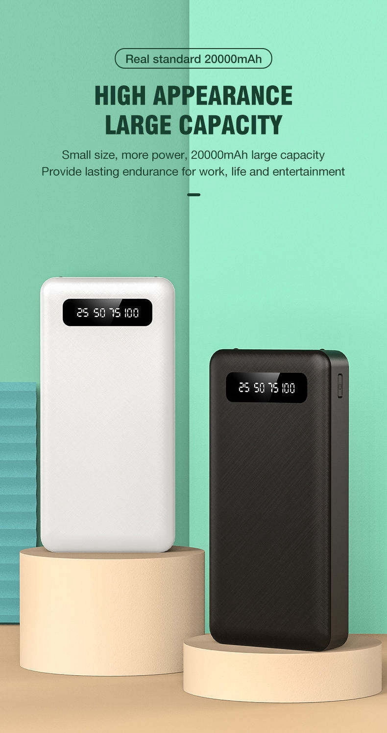 Entronix Power Bank 20,000 mAh Portable Charger With Dual USB and Type C Port, White