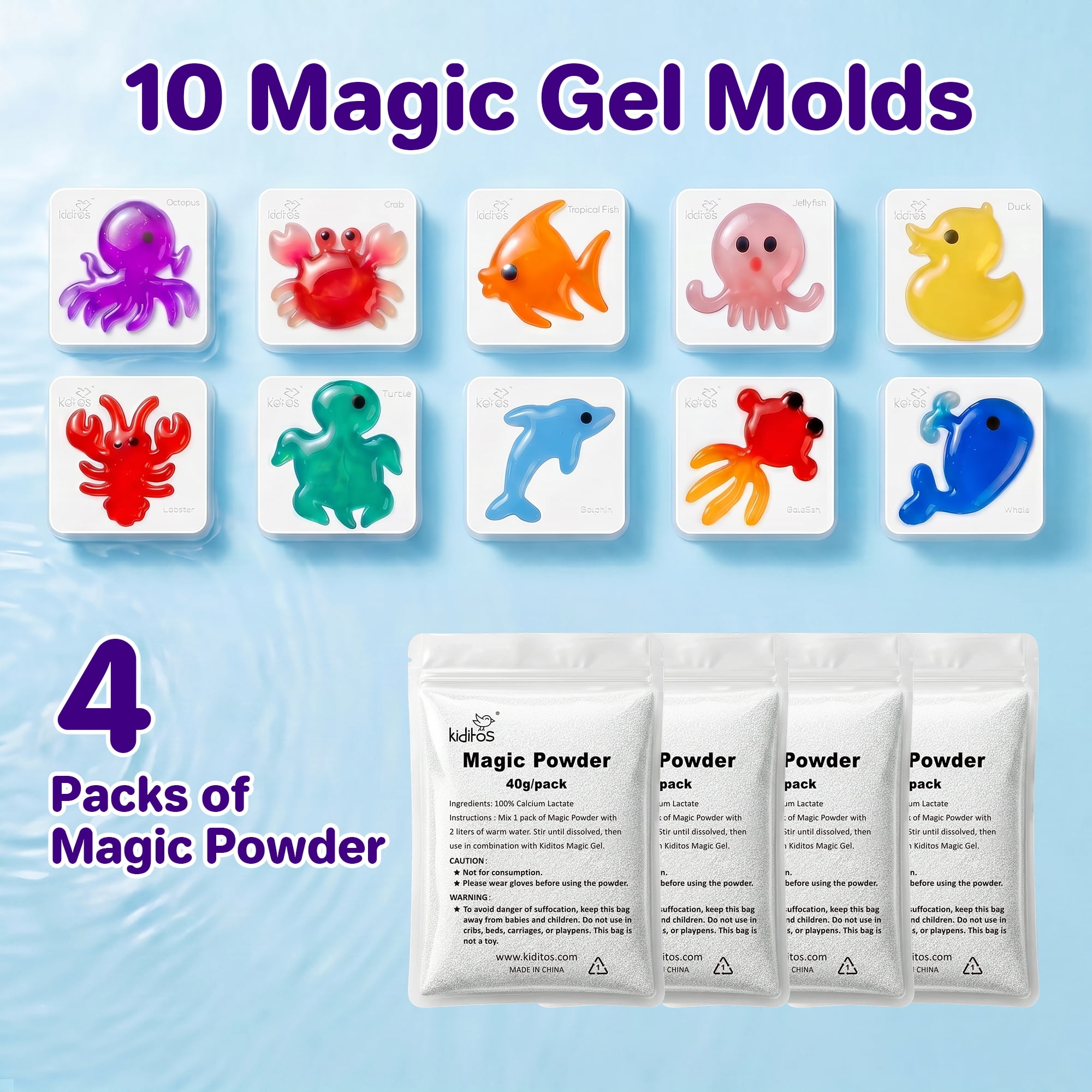 Kiditos Magic Water Elf Toy Kit, Aqua Fairy Water Gel Kit-20 Magic Gels &10 Molds–Make Your Own Water Pets&Squishy Toys–Creativity DIY Craft Kit,Birthday Gifts&Party Favors for Kids Ages 3+