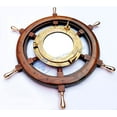 thumbnail image 2 of Wooden Ship Wheel (Porthole Mirror Mounted - Antique TB Brass Finish) - Brass Handles - (16 Inches), 2 of 3