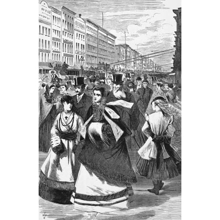 Holiday Shopper - New York Broadway 1868 Nfashionable Shoppers On Broadway Near Houston Street In New York City Wood Engraving 1868 Rolled Canvas Art - (24 x 36)