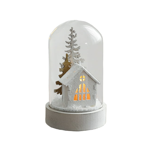 Christmas In A Bottle Glass Lamp With Built-in Electronics, Wooden Base, Festive Snow Scene And Colorful LED Lights