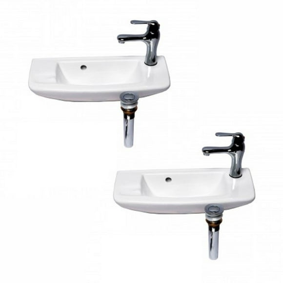 Renovators Supply Manufacturing Wall Mount Bathroom Sink 20 In. White Ceramic Wall Hung Sink With Chrome Faucet And Sink Drain