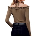 thumbnail image 4 of DYMADE Women Off Shoulder Long Sleeved Slim Fit Ruffled T-shirt, 4 of 4