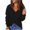 Black, variant on Holloyiver Women Casual V Neck Long Sleeve Sweaters Cross Wrap Front Off Shoulder Asymmetric Hem Knitted Crop Solid Pullover S-2XL