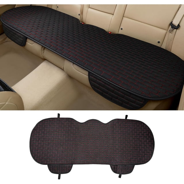 Linen Back Car Seat Cover, Anti-Slip Long Bottom Rear Seat Cover Protector with Storage Pockets, Breathable Linen Rear Bench Seat Protector Cushion Pad for Most Vehicles (Black, Back Cover)