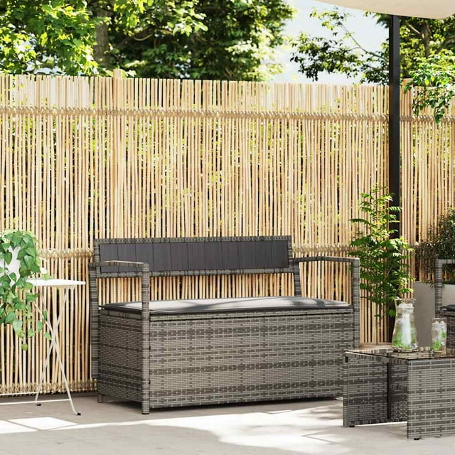 vidaXL Banc de Rangement de Jardin avec Coussin Gris en Rotin Poly