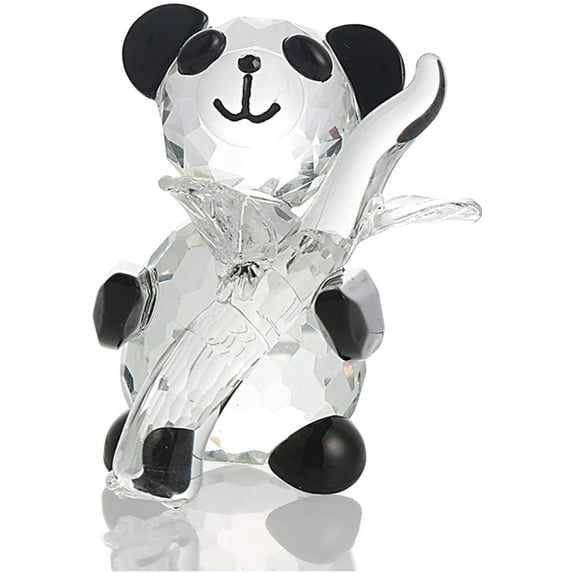 H&D Cute Crystal Glass Panda Figurine with Bamboo for Home Office Decor