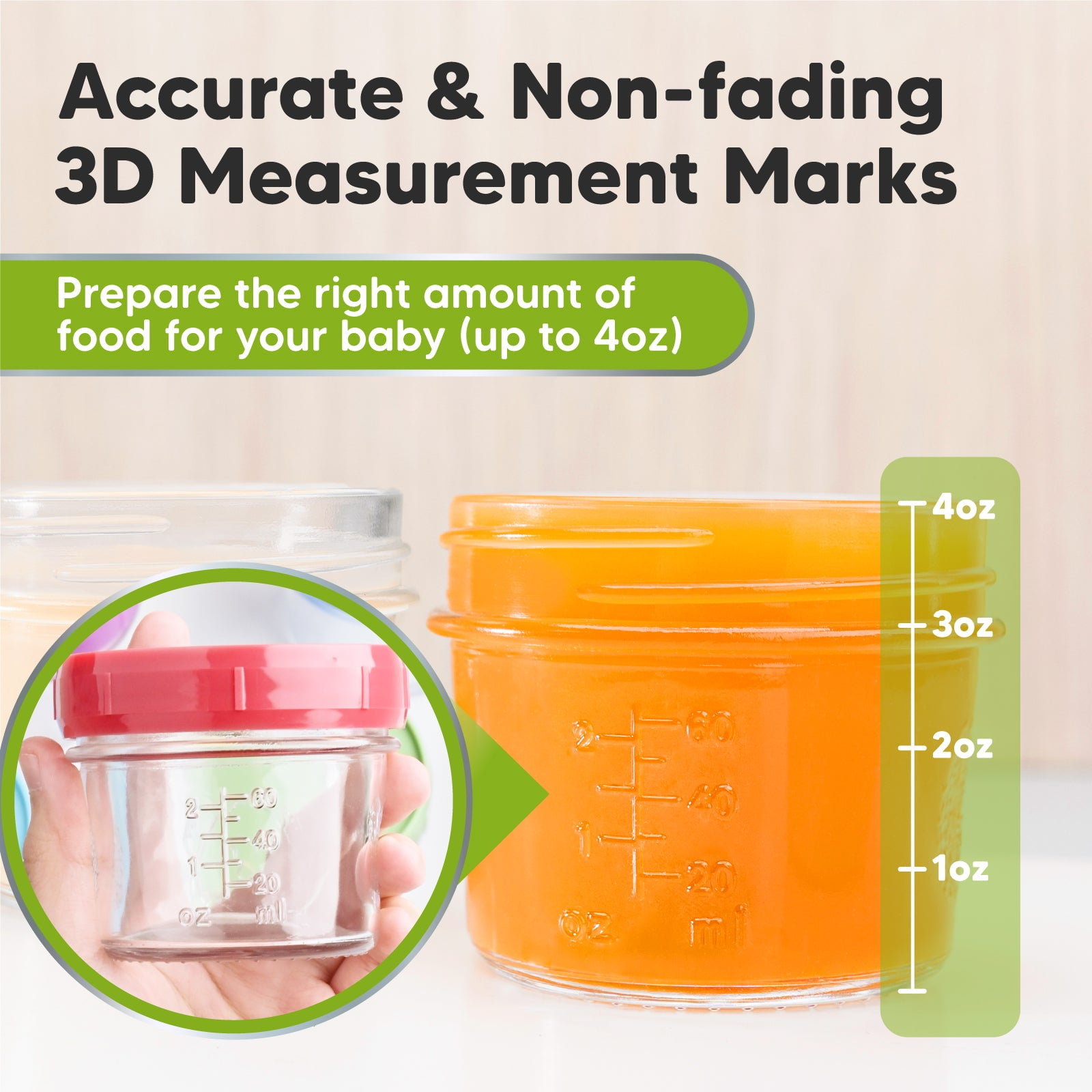 KeaBabies 6pk Prep Baby Food Storage Containers, 4 oz Leak-Proof, Bpa Free  Glass Jars for Feeding
