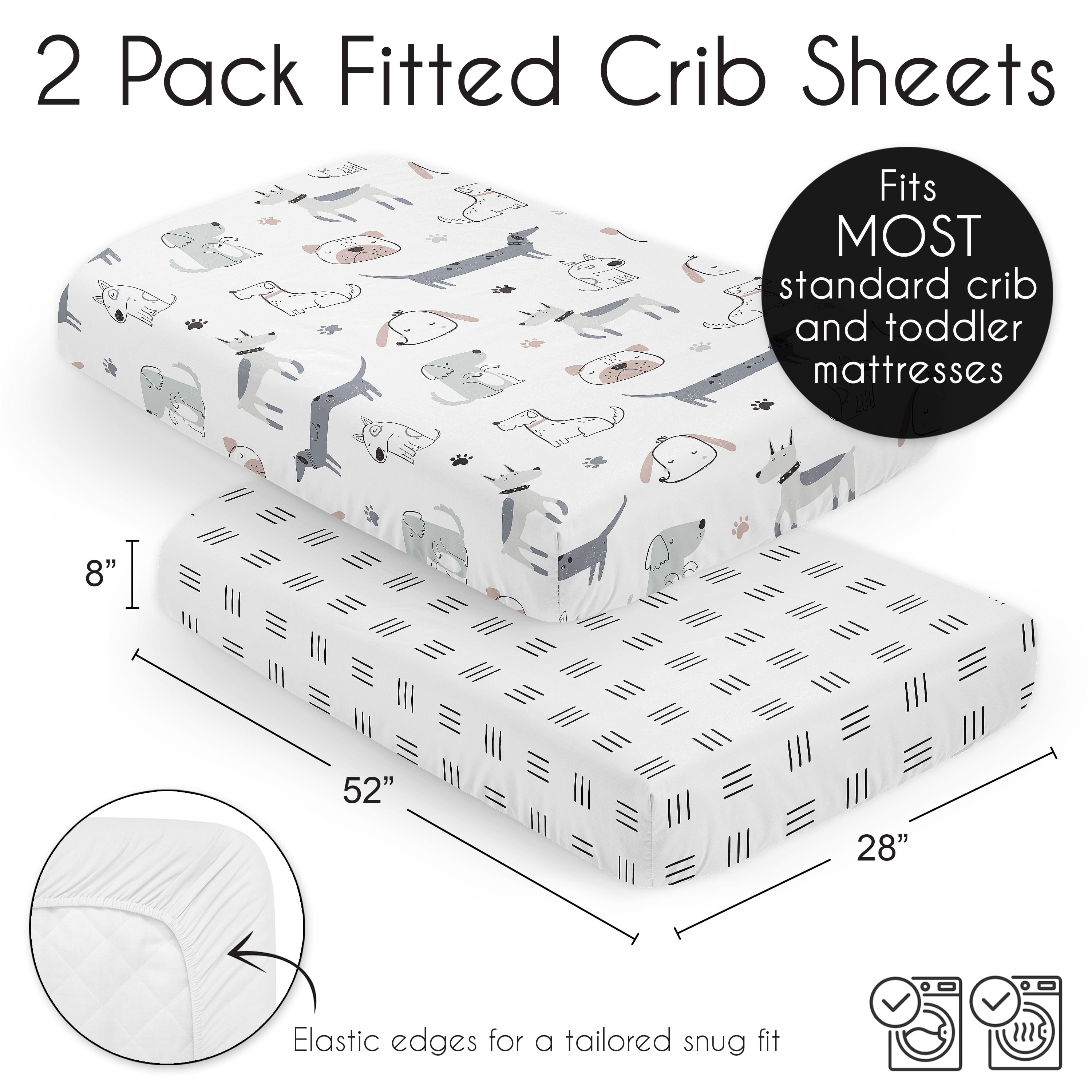 Sweet Jojo Designs Cartoon Puppy Boy, Girl, Unisex/Gender Neutral Fitted Crib Sheets 2 Piece Set
