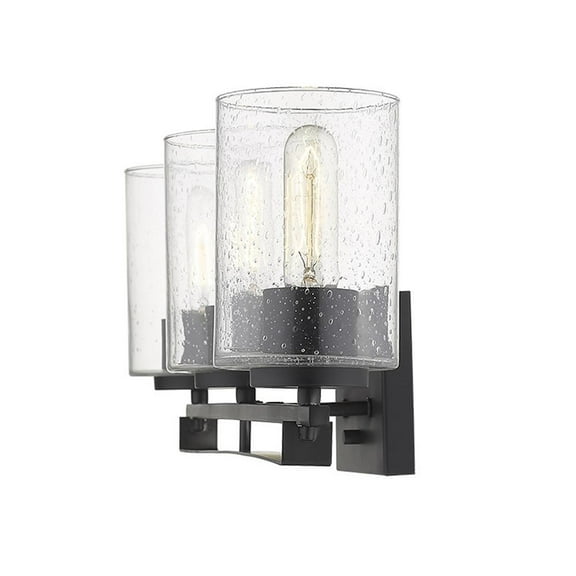 HomeRoots Black Metal and Textured Glass Three Light Wall Sconce