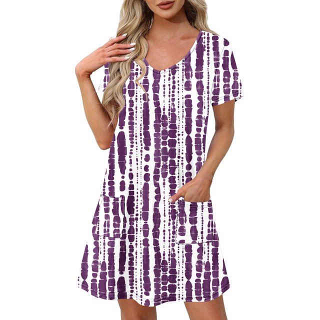 Liquidation d'Été 2025! Robe Grande Taille pour Femmes, Liquidation de Robe d'Été pour Femmes, Mode Féminine Robe Décontractée à Manches Courtes Imprimée Col en V
