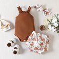 thumbnail image 2 of Felwors Infant Girls Sleeveless Ruffles Ribbed Romper Bodysuit Cartoon Cow Prints Shorts Headbands Outfits, 2 of 8