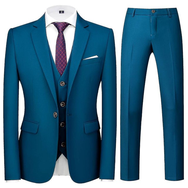 Men's 3 Pieces Elegant Solid One Button Slim Fit Suit Sets-c