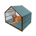 thumbnail image 1 of Damask Pet House, Medieval Gothic Rococo Art Motifs on Vertical Stripes Cultures Inspiration, Outdoor & Indoor Portable Dog Kennel with Pillow and Cover, 5 Sizes, Petrol Blue, by Ambesonne, 1 of 4