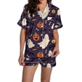 thumbnail image 2 of Purple Women's Skull Print 2 Piece Pajama Set Satin Ghost Pumpkin Print 2026 Matching Lounge Funny Cute Fall Short Sleeve Satin Silk S, 2 of 4