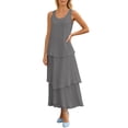 thumbnail image 2 of Women's Dress Sleeveless Fashion Women Solid Tiered Chiffon Casual Flowy A-Line Maxi Dress Gray M, 2 of 8