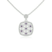 Natural Amethyst with Moissanite Designer Square Pendant Necklaces for Women in Sterling Silver,February Birthstone Jewelry Gifts for Her Birthday,Wedding Anniversary,Mothers Day,Christmas