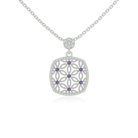 Natural Amethyst with Moissanite Designer Square Pendant Necklaces for Women in Sterling Silver,February Birthstone Jewelry Gifts for Her Birthday,Wedding Anniversary,Mothers Day,Christmas
