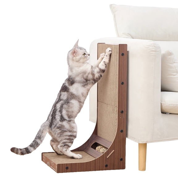 PetPals® Poly Angled Cat Scratcher with Replaceable Corrugated Inserts, Rattan Toys, and Adjustable Stabilizers