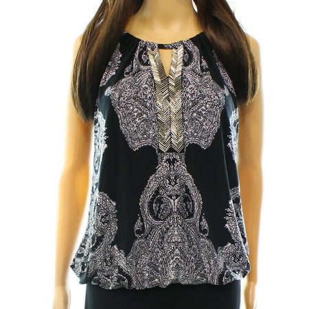 Keyhole Beaded Halter Top - INC NEW Black Womens Size XS Embellished Keyhole Printed Halter Blouse