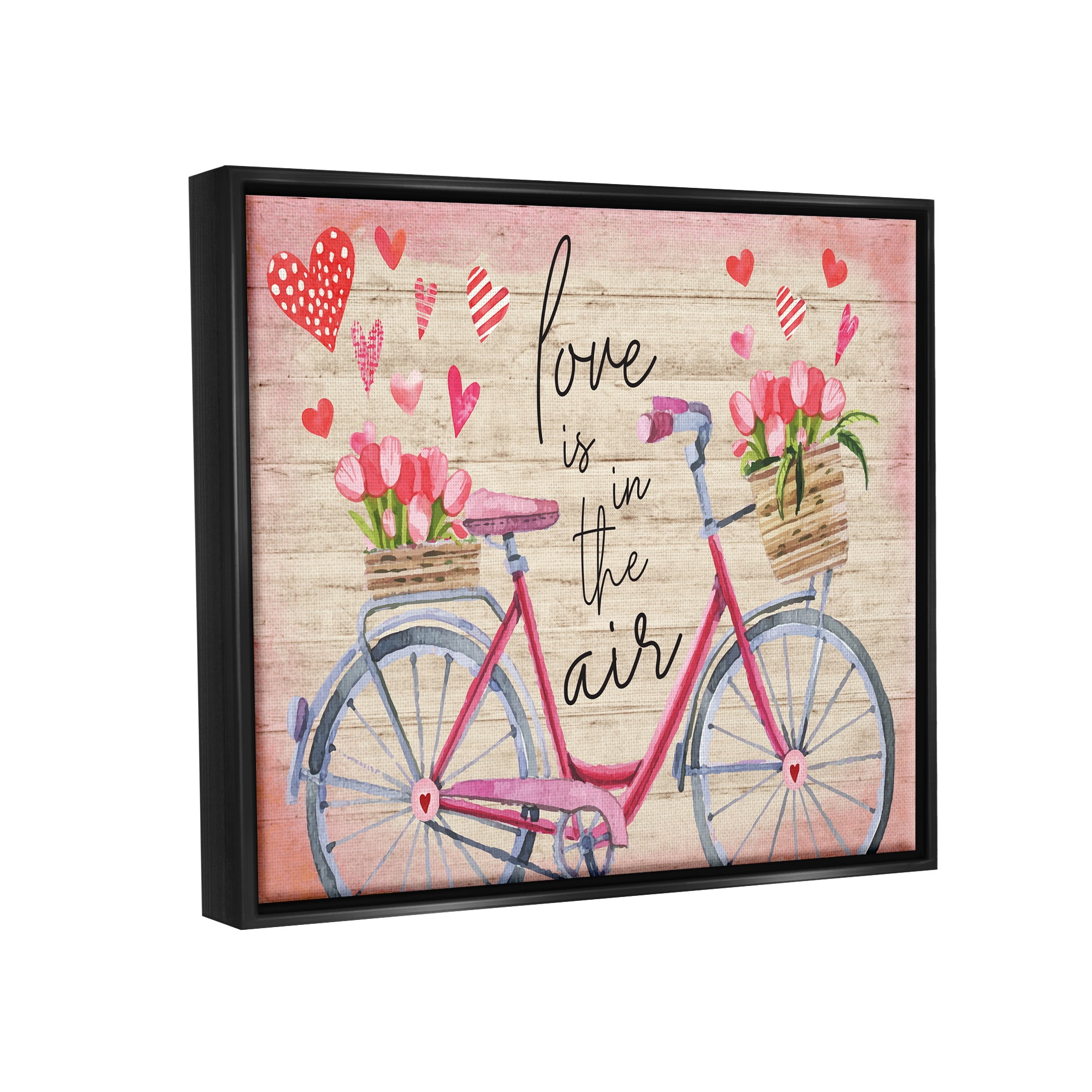 Stupell Love In The Air Tulip Bike Basket Holiday Painting Black Floater Framed Art Print Wall Art