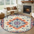 thumbnail image 2 of Boho Orange Blue Large Area Rugs for Bedroom Living Room, Soft Non Slip Carpet Bedside Rug, Ethnic Vintage Boho Geometric Art Round Floor Cover Kitchen Accent Rug 6' for Dining Room/Office, 2 of 9