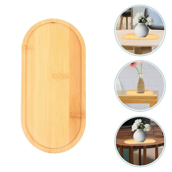 WHAMVOX 2pcs Oval Bamboo Plant Saucers for Indoor and Outdoor Plants Planter Pot Base with Drainage Tray Flower Drip Tray