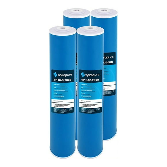 SpiroPure Filtre à Eau au Charbon Actif Granulaire 20 Microns, Lot de 4