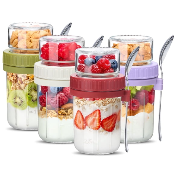 Recipientes para avena nocturna Danmu, 4 unidades, 480 ml, de vidrio con tapa