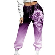 Womens Fashion Gradient Printed Loose Cinch Bottom Sweatpants Elastic High Waist Casual Athletic Jogger Pants Trousers