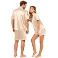 thumbnail image 6 of Hkoxplj Couple Matching Pajamas Sets Silk Short Sleeve Button Down Sleepwear Satin Pjs Shorts Set Soft Loungewear, 6 of 7
