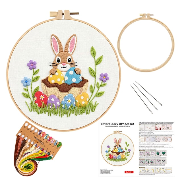 Easter Kit Printed And Eggs Embroidery Set For Beginners | Complete DIY Craft Thoughtful Easter Gift Spring Wall Art