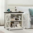 thumbnail image 3 of Farmhouse End Table with Power Outlets, 24" Large Sofa Side Table Nightstand with LED Lights & Doors, White, 3 of 8