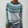 thumbnail image 2 of vigerkar Women's Boho Fair Isle Pattern Long Sleeve Crewneck Sweater Lightweight Cozy Fall Winter Knitwear Pullover Tops (Blue, XL), 2 of 4