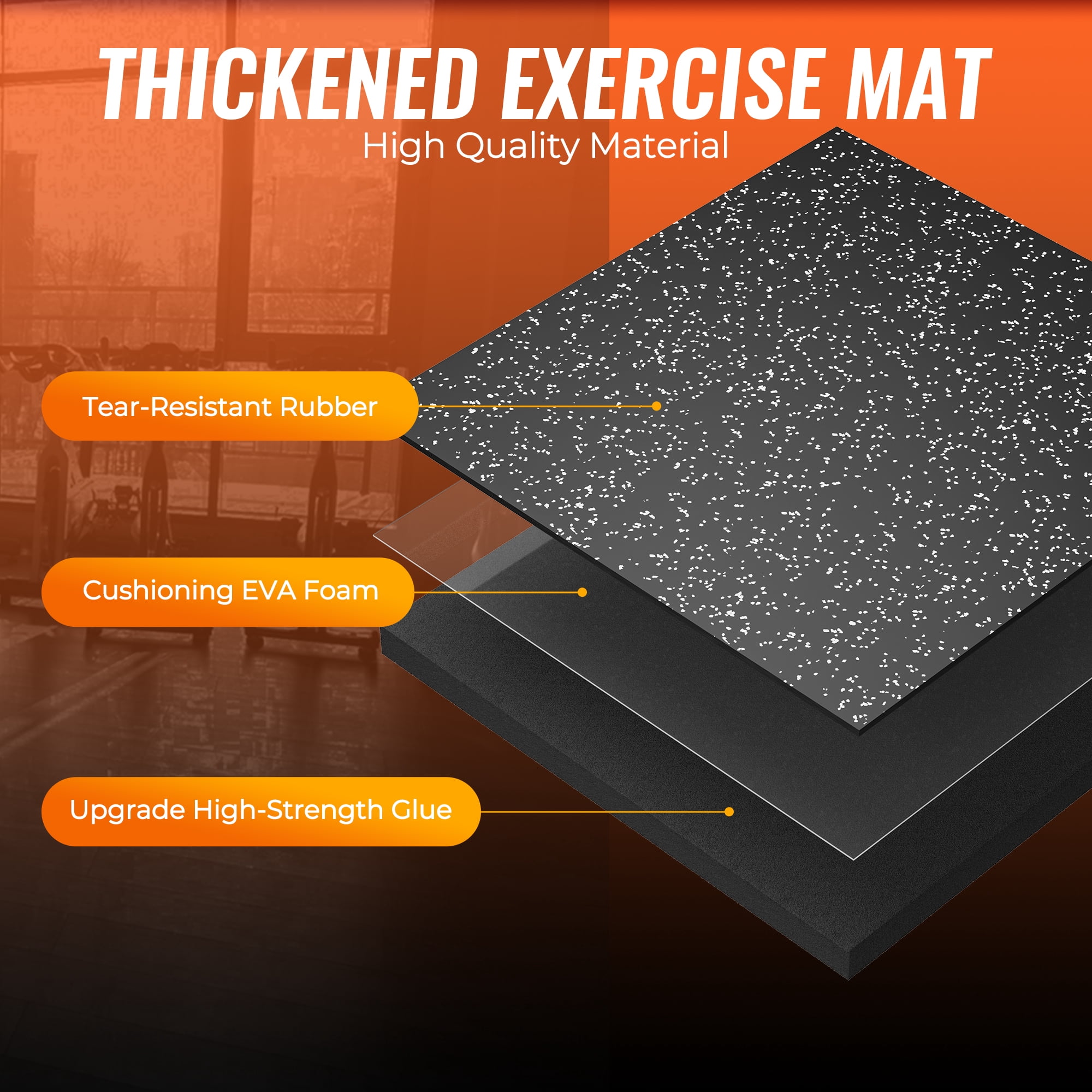 Amadwell 0.56" Thick 48 Sq Ft Gym Flooring for Home Gym, 12 Tiles Exercise Equipment Mats, Rubber Top with High Density EVA Foam, Large Interlocking Workout Mat, Black/Grey
