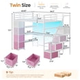 thumbnail image 2 of Loft Bed Twin Size with Desk and Storage Stairs&8 Storage Drawers, Metal Twin Loft Beds with LED Lights&Charging Stations&Safety Guardrail, Loft Bed Frame for Teens/Adults, White+Pink, 2 of 9