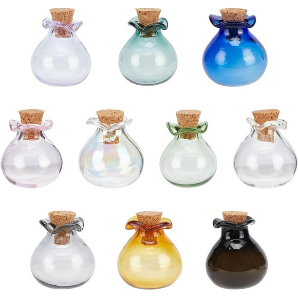 Frasquitos de vidrio - 10 colores. Mini frascos de hechizos de 1 ml. Botellas de la suerte con corcho para bodas, fiestas y decoración.